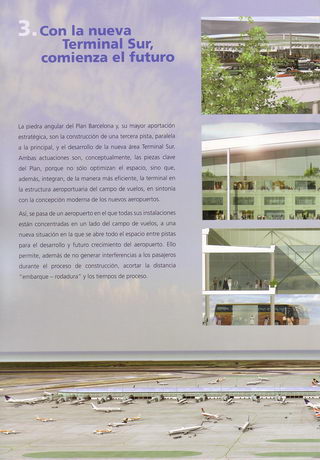 Pàgina 14 de 32 del document "Nueva Terminal Sur" editat pel Pla Barcelona (AENA) sobre la nova terminal T1 de l'aeroport del Prat